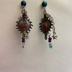 Purple, Mauve & Teal Heart Rose & Star Earrings